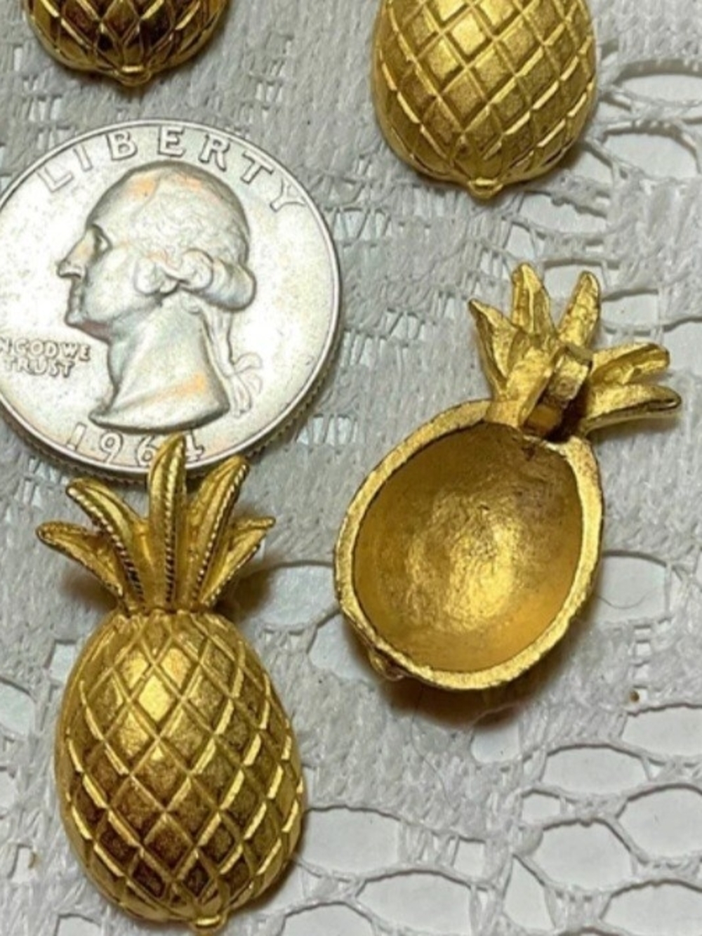 Vintage brass die cut buttons new 1.20 x .55 inch set of 4